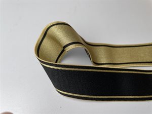 Blød elastik - sort med guld striber, 30 mm